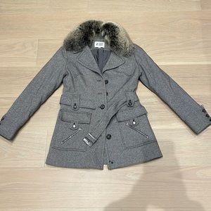 Wool Trench coat with removal fur collar